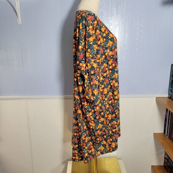 Lularoe Extra Large Orange Red Floral Round Neck Shortsleeve Tunic T-Shirt - Picture 2 of 9